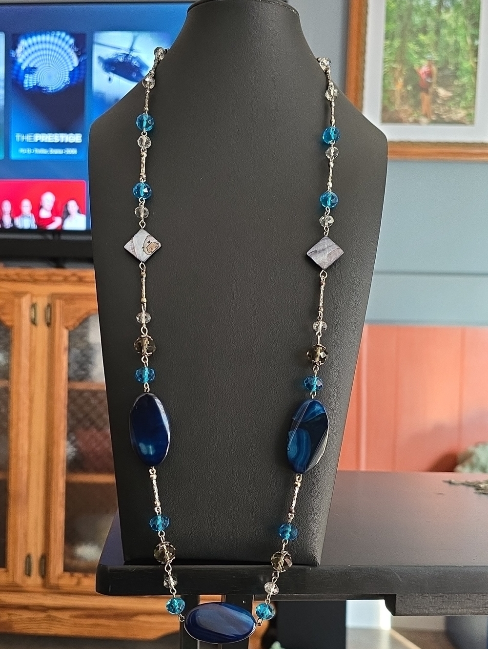 Ocean Blue Bead and Agate Long Necklace - Women Jewelry